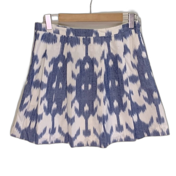 Vineyard Vines Blue White Ikat Tie Dye Print Pleated Short Skirt Size 4 - Picture 1 of 9